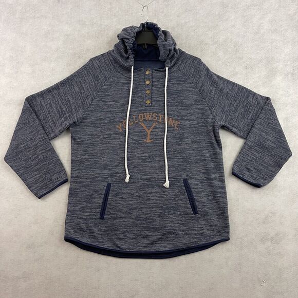 Yellowstone Hoodie Womens XL Blue Sweatshirt Kangaroo Pocket Drawstring Snaps - Picture 5 of 12